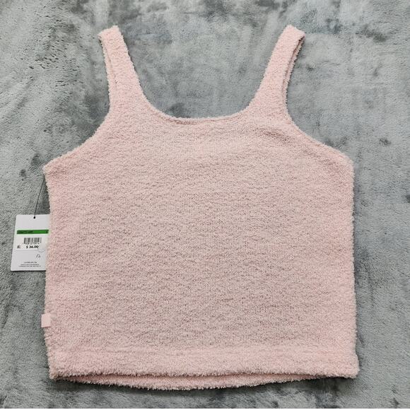 NEW Calvin Klein Top Womens L Pink CK One Plush Lounge Tank Baby Terry Crop Logo - Picture 3 of 13